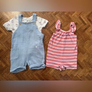 Blue and Pink Kids Overalls and Romper Set